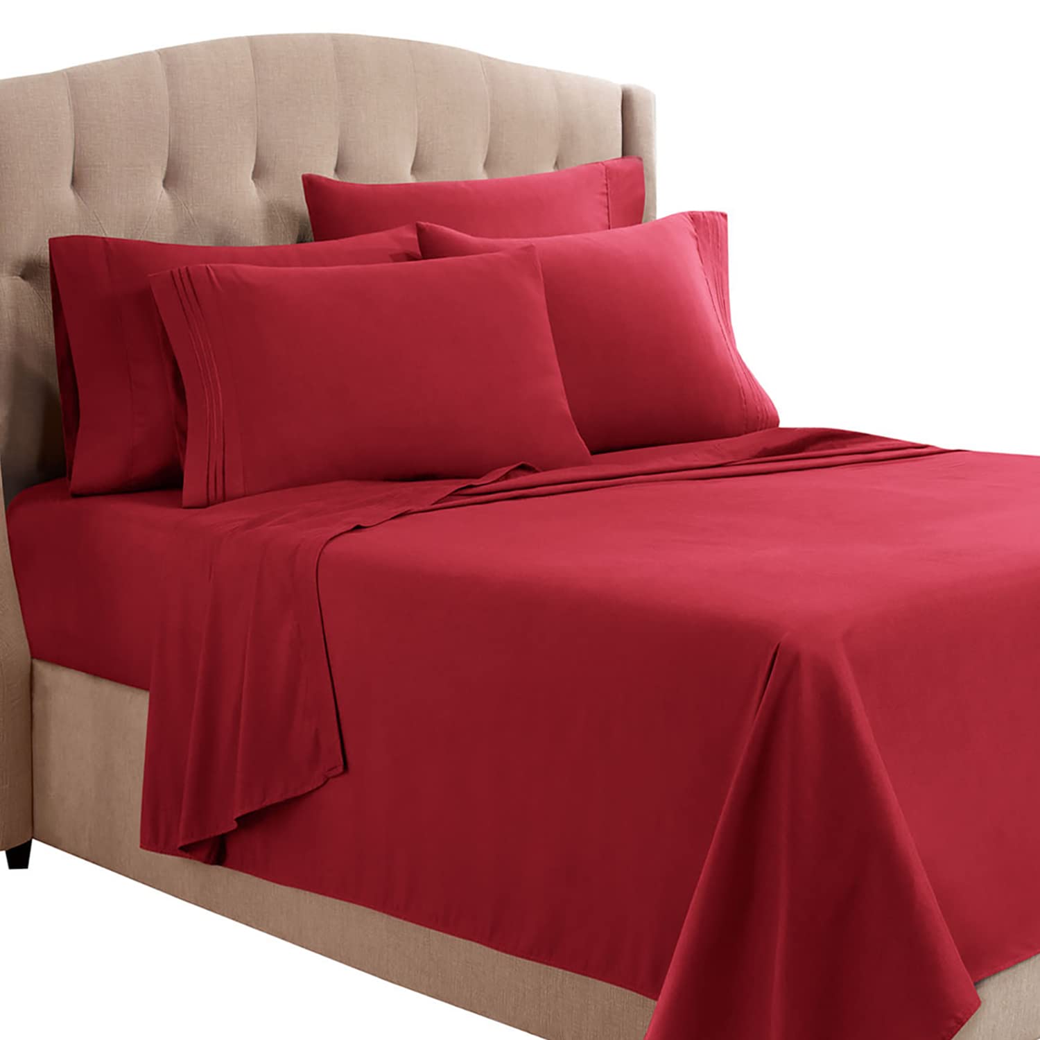 Clara Clark Full Sheets, 6 Piece Set - Hotel Luxury Sheets For Full Size Bed, Super Soft Bedding Sheets & Pillowcases, Full Size Sheets, Burgundy Red