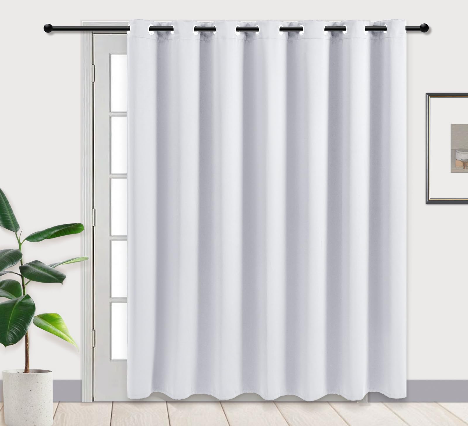 Pi Blackout Sliding Door Curtains 84 Inches Long,Grommet Thermal Insulated Room Divider Door Curtains Window Treatment For Living Room/Bedroom/French Door/Patio/Home Decoration(White,W100Xl84)