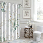 Ruelvth Eucalyptus Shower Curtain, Spring Sage Green And Gold Abstract Leaves Shower Curtain Set For Bathroom Waterproof Fabric
