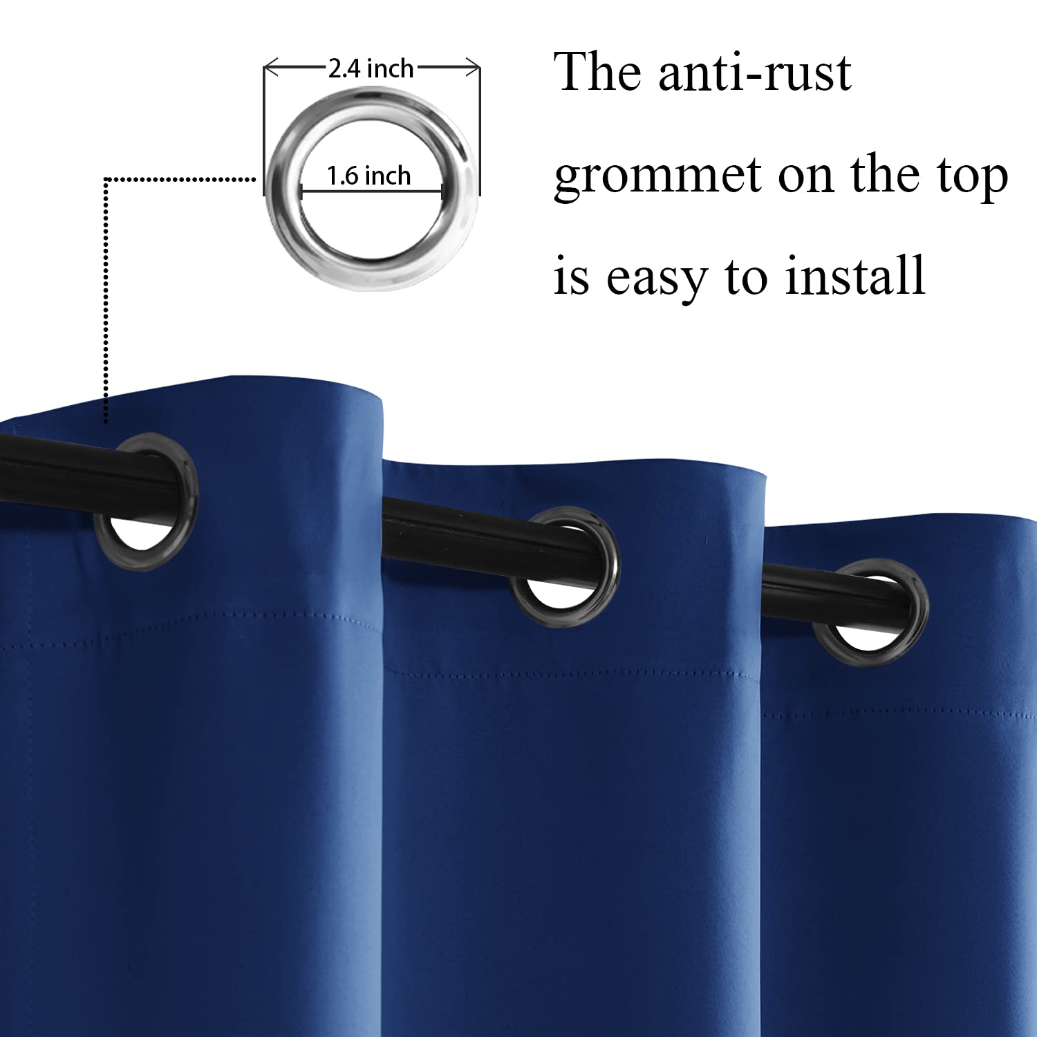 Jiuzhen Blackout Curtains With Tiebacks-Thermal Insulated, Light Blocking And Noise Reducing Grommet Curtain Drapes For Bedroom/Living Room, Set Of 2 Curtain Panels, 42X84 Inch Length, Classic Blue