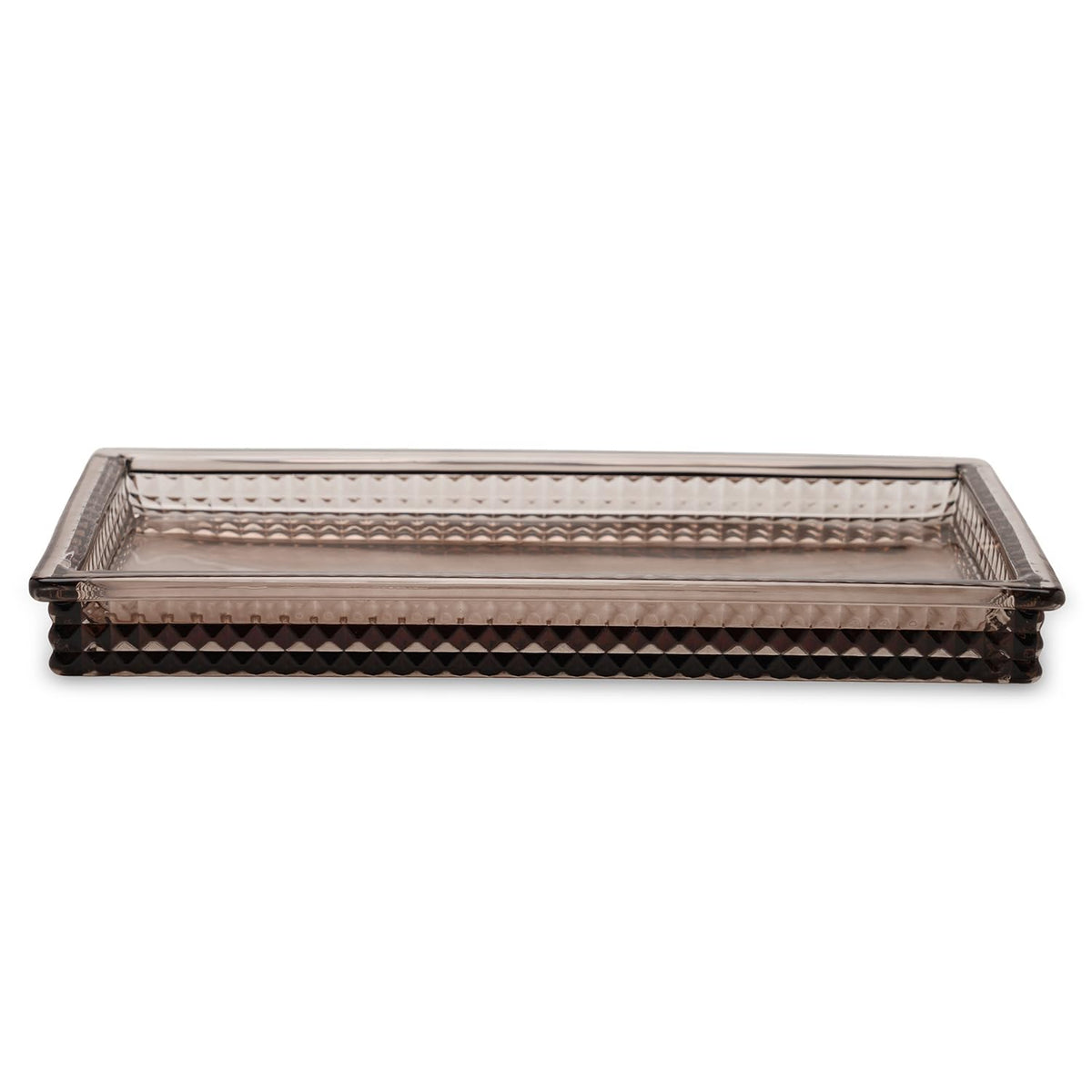 Pure Home + Living Multipurpose Rectangular Brown Diamond Texture Glass Tray | Home Table Decoration, Makeup Organizer, Vanity T