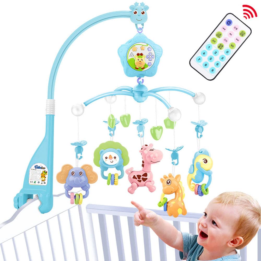 Baby Mobile for Crib with Music and Lights, Remote, lamp, Projector for Pack and Play, for Ages 0+ Months (Blue-Forest)