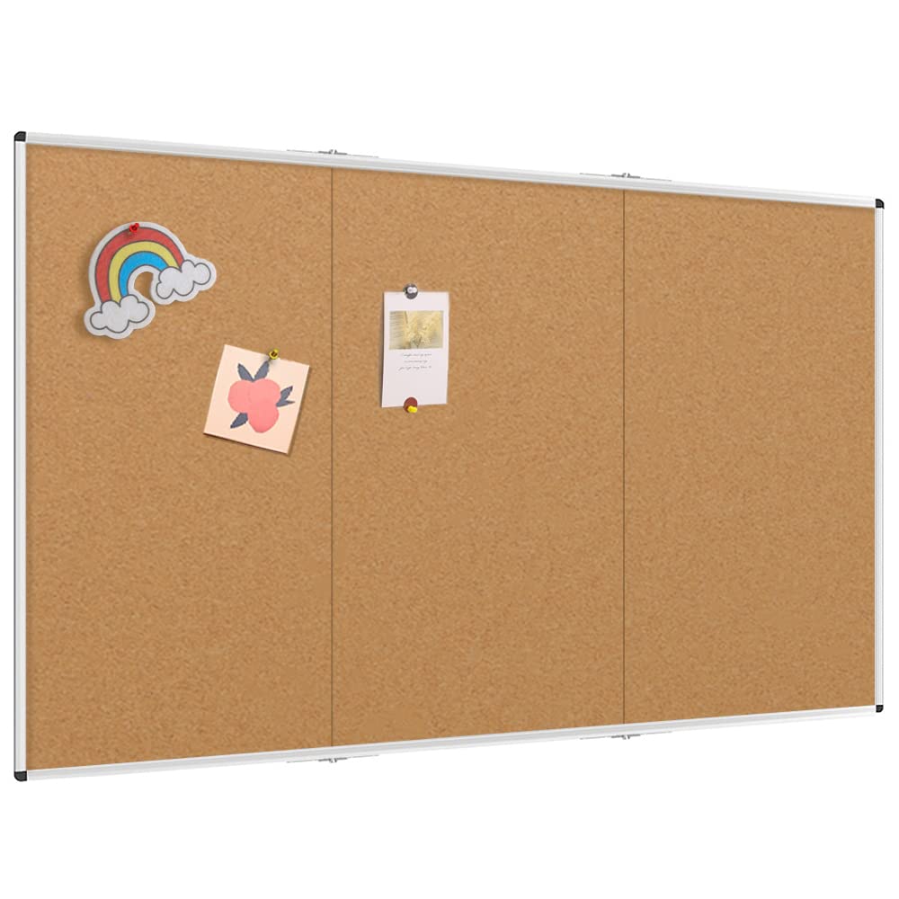 Viz-Pro Large Cork Bulletin Board/Foldable Noticeboard, 96 X 48 Inches, Silver Aluminium Frame