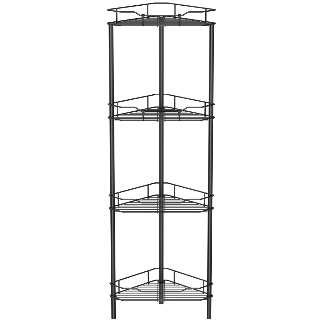 HuggieGems 4 Tier Floor Standing Corner Shower Caddy Organizer Shelf with Hooks, Bathroom Shelves Stand Rack, Black
