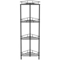 HuggieGems 4 Tier Floor Standing Corner Shower Caddy Organizer Shelf with Hooks, Bathroom Shelves Stand Rack, Black