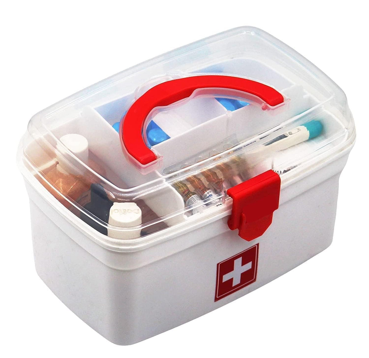 SHUTTLE ART Medical Organizer Box, First Aid Box, Medicine Storage Box With Detachable Tray And Transparent Lid And Handle, Unbr