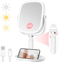 Lighted Makeup Mirror, 2600mAh Rechargeable 1x/10x Magnifying Vanity Mirror, 8.5 Height Adjustable Makeup Mirror with Lights 3 C