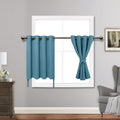 Jiuzhen Short Curtains Kitchen Half Window Blackout Curtains With Tiebacks For Baseroom Shadows, Grommet Curtains For Living Room, Set Of 2 Window Curtain Panels, 52 X 30 Inch Length,Turquoise