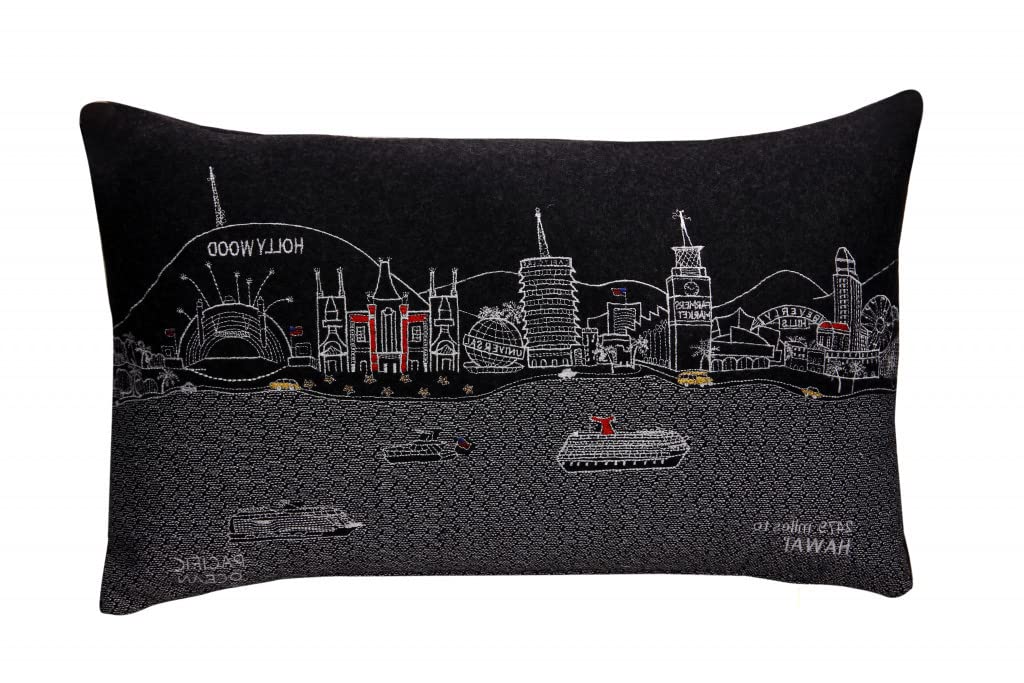 HomeRoots Grey 24' Black Los Angeles Nighttime Skyline Lumbar Decorative Pillow