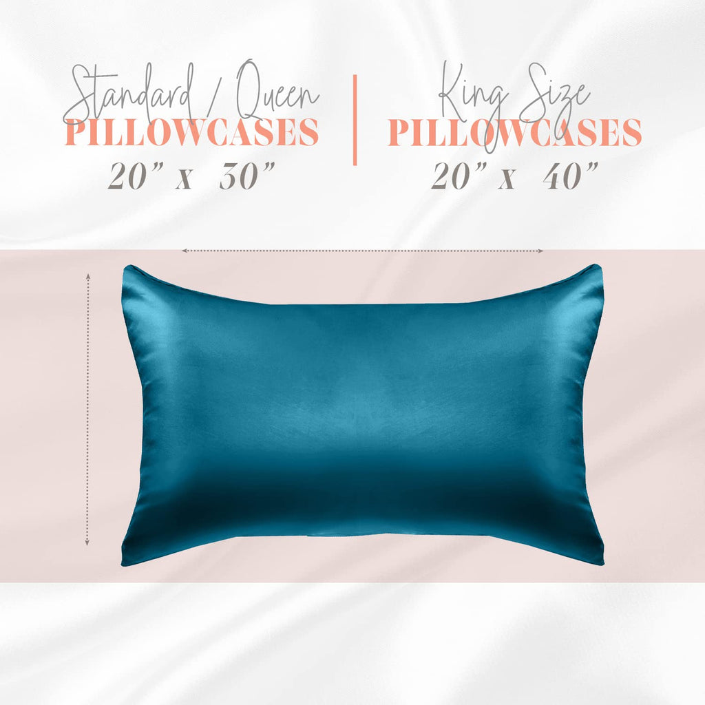 Elegant Comfort Silky And Luxurious 2-Piece Satin Pillowcase Set For Healthier Skin And Hair, Hidden Zipper Closure And Beautifully Packaged, Satin Pillowcase Set, Standard/Queen, Turquoise