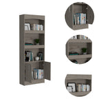 Dozza Bookcase with 3 Shelves, Double Door Cabinet, and Metal Handles, Light Gray