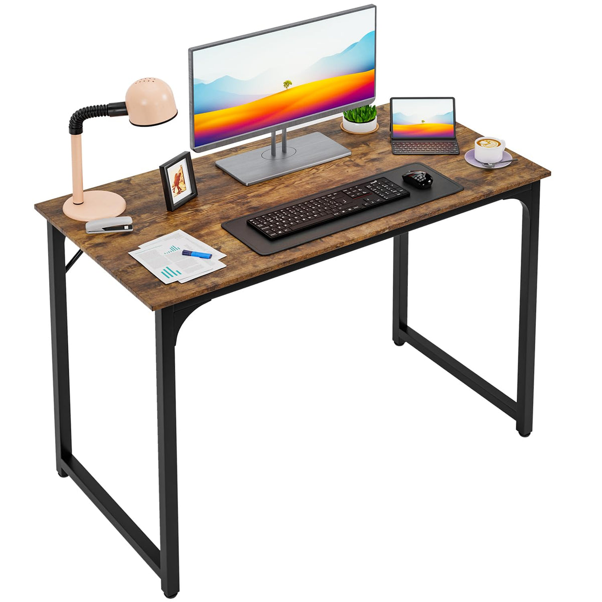 Paylesshere 32/39/47 Inch Computer Desk Study Writing Table, Adjustable Feet, Modern Furniture For Home Office (1, Brown, 39 Inch)