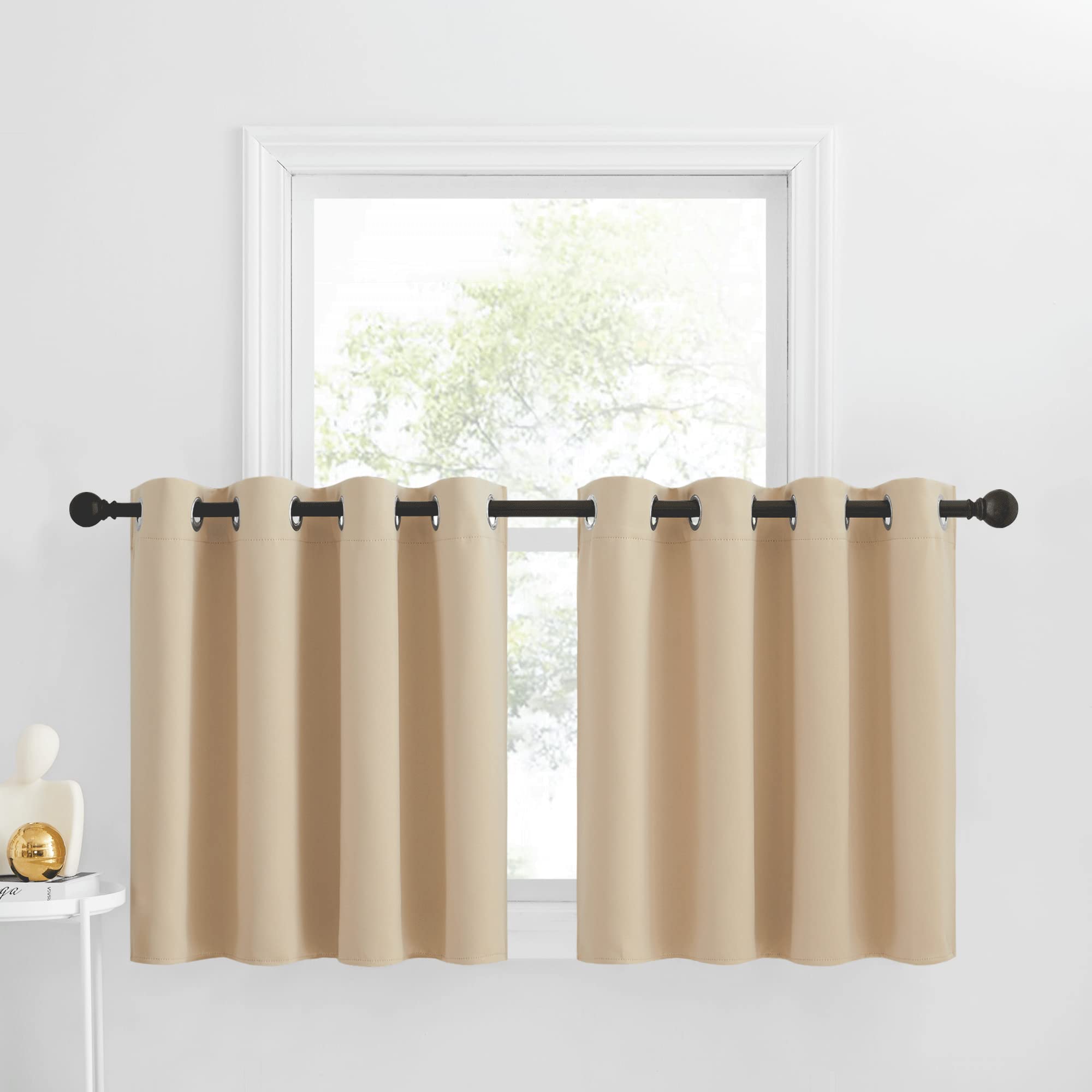 Nicetown Kitchen Window Tiers - Energy Saving Thermal Insulated Short Half Grommet Curtains For Bathroom/Nursery/Thanksgiving, Biscotti Beige, 1 Pair, 52' Wide X 30' Long