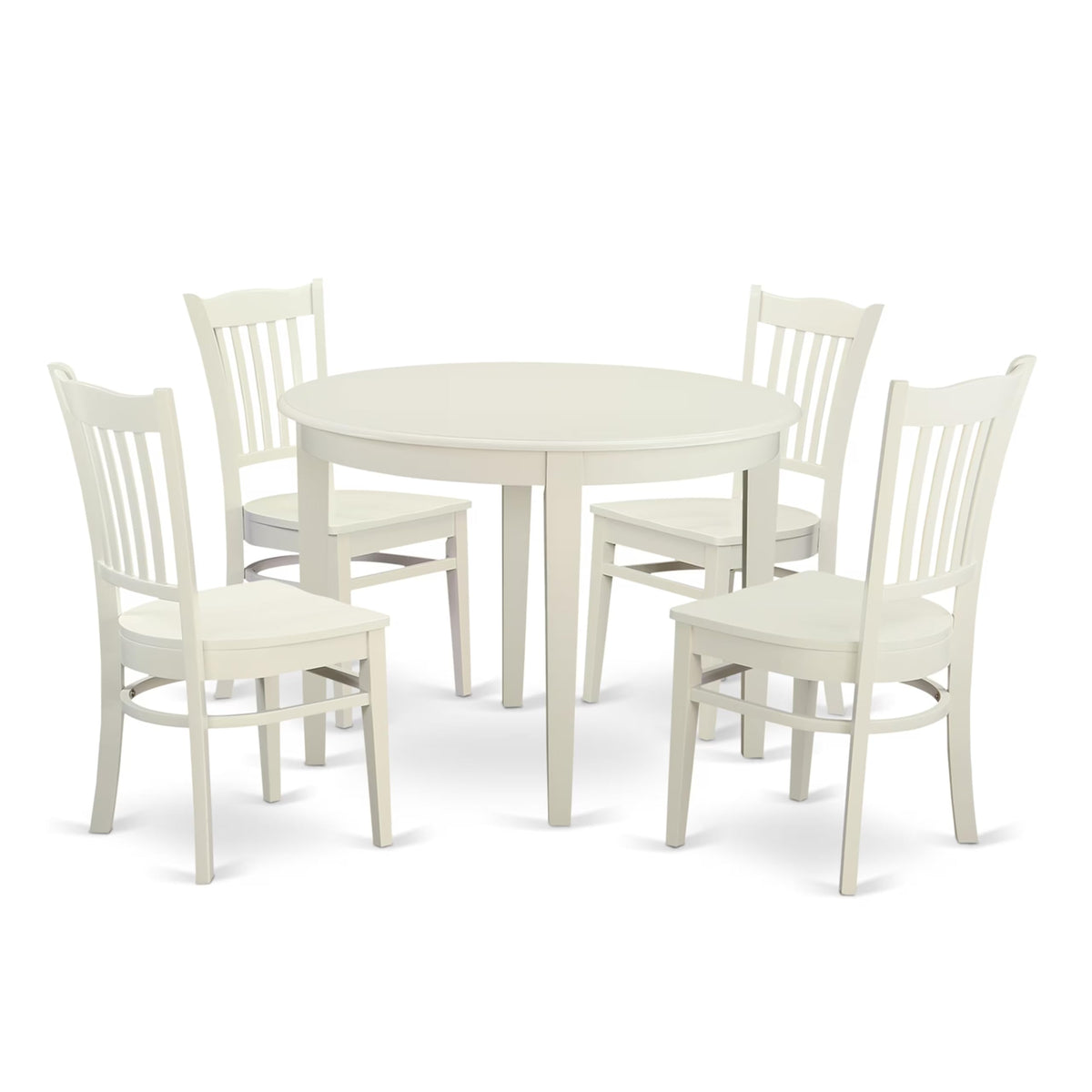 East West Furniture BOGR5-WHI-W 5 Piece Dining Room Furniture Set Includes a Round Kitchen Table and 4 Dining Chairs, 42x42 Inch, Linen White