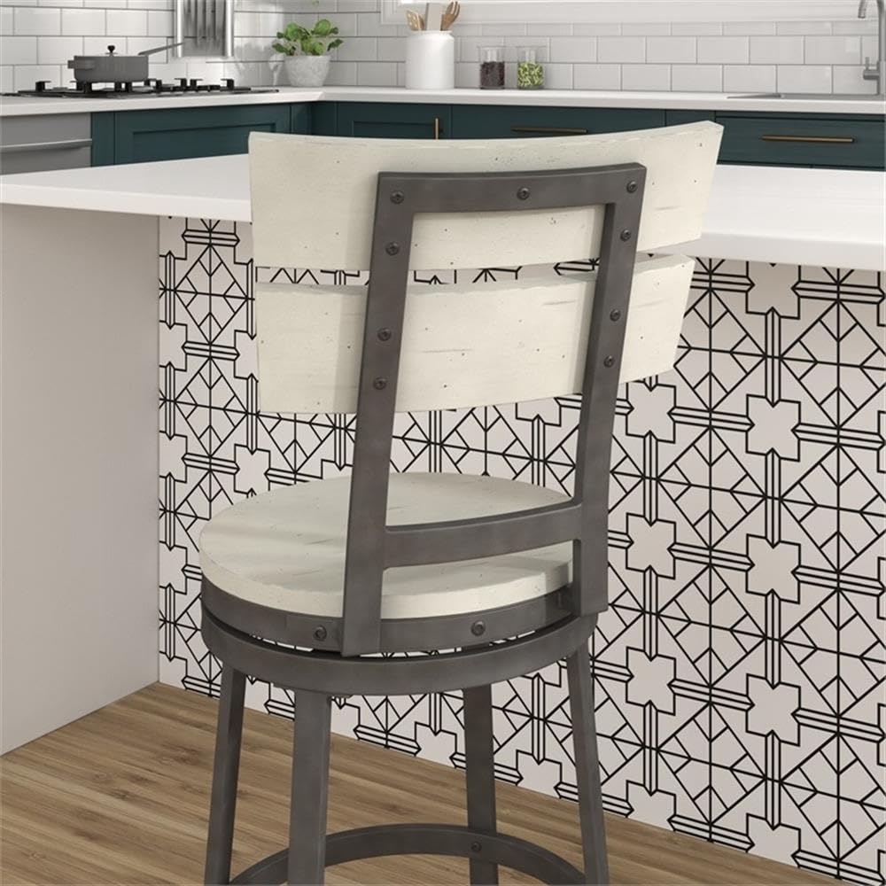 American Woodcrafters Colson Distressed White Metal Swivel Counter Barstool