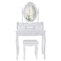 The Urban Port Ren 30-Inch 3-Piece Vanity Desk Set with Rotating Mirror and Matching Stool, 4 Drawers, Solid Wood