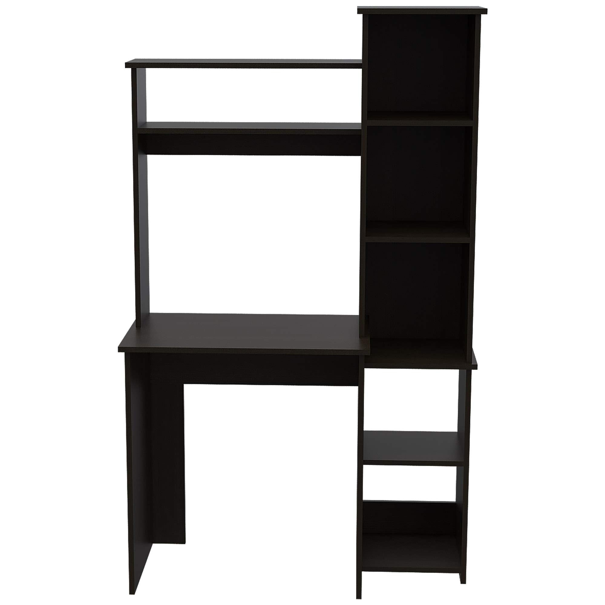 DEPOT E-SHOP Aramis Desk with Five Shelves and Two Superior Shelves, 63" H, Black, Office