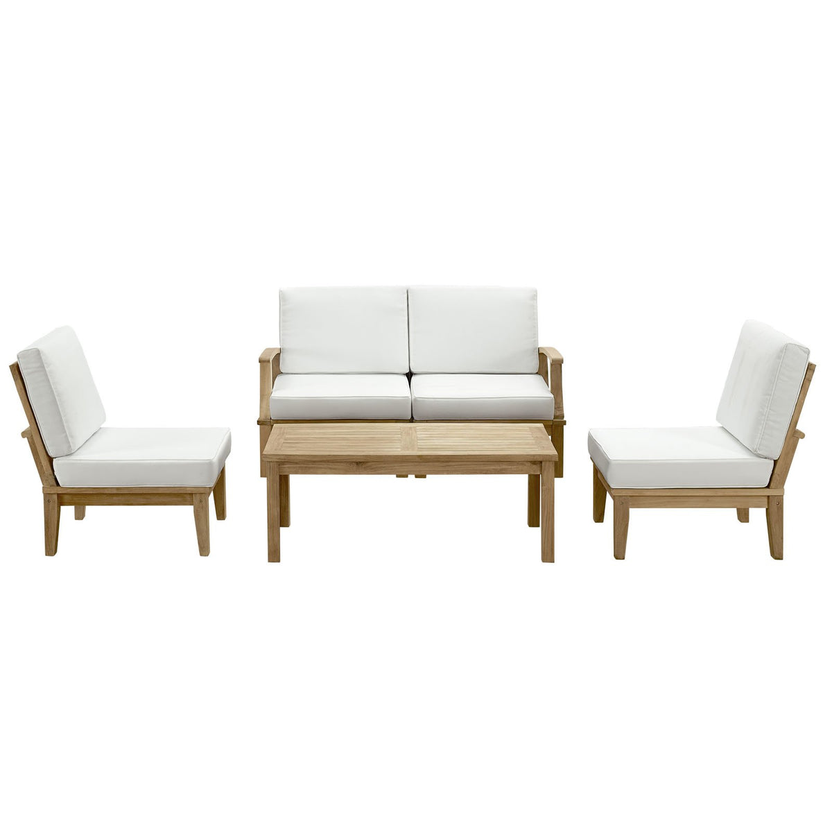 Modway Eei-1477-Nat-Whi-Set Marina Premium Grade A Teak Wood Outdoor Patio Furniture Set, 5 Piece, Natural White