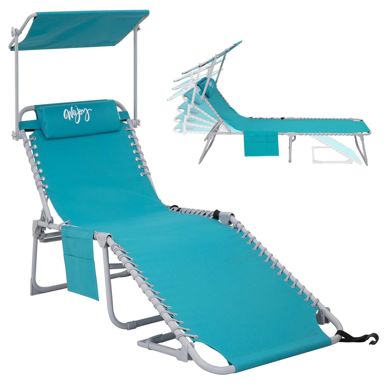 #Wejoy Chaise Lounge Chair With Canopy Shade Outdoor Patio Lounge Chair Lay Flat Adjustable 5-Position Outdoor Portable Folding Recliner With Pillow For Lawn Backyard Beach Camping Pool Tanning