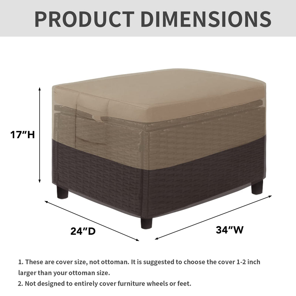 Easy-Going Outdoor Ottoman Cover, Waterproof Patio Ottoman Cover, Heavy Duty Outdoor Furniture Cover With Padded Handles (34'X24'X17', Camel/ Dark Brown)