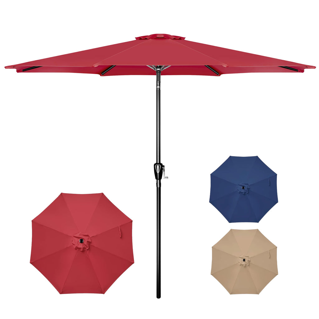 Simple Deluxe 10Ft Outdoor Patio Umbrella Table Market Umbrella With Push Button Tilt And Crank, 8 Sturdy Ribs, Uv Protection Waterproof For Garden, Lawn, Deck, Backyard, Pool, Red