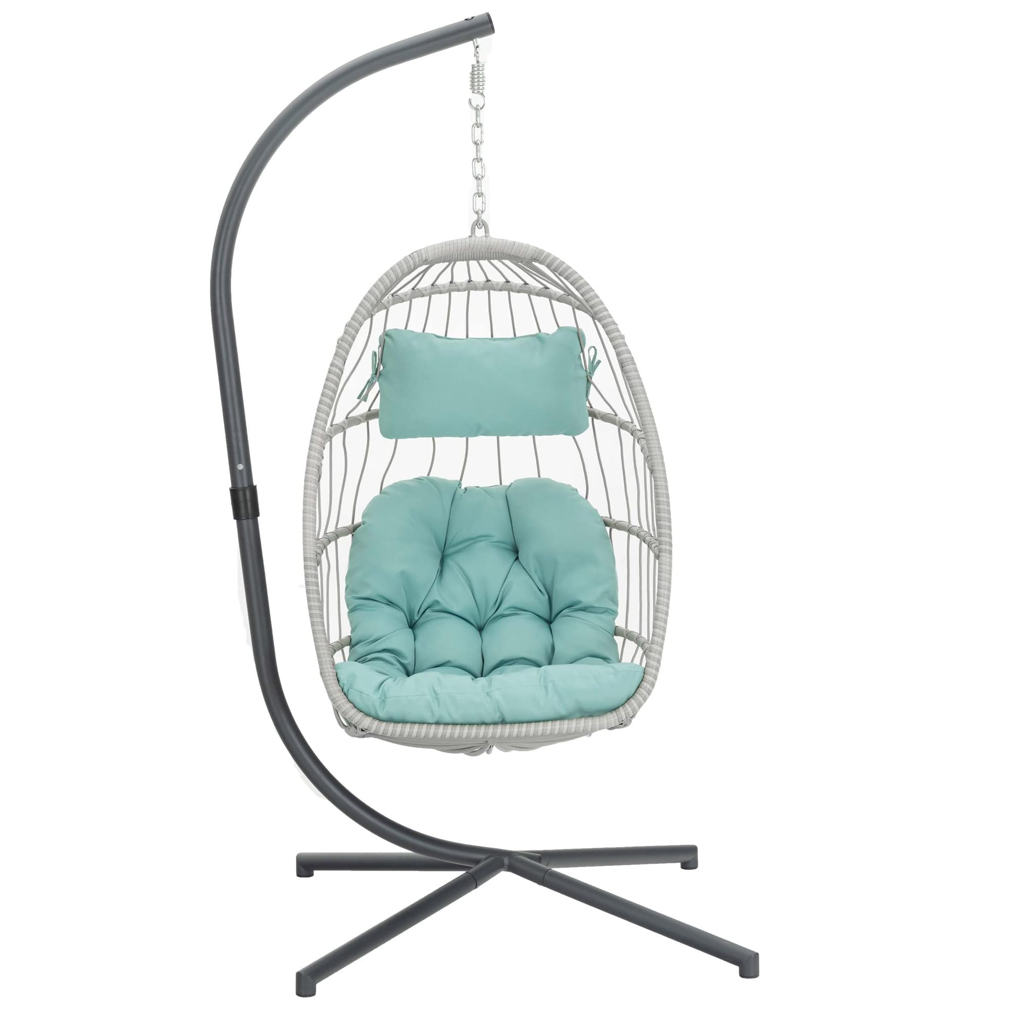 Yechen Egg Swing Chair with Stand, Patio Wicker Rattan Hanging Chair Swing Hammock Egg Chairs with UV Resistant Cushion for Indo
