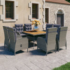 vidaXL Solid Acacia Wood Patio Dining Set 9 Piece Garden Outdoor Lawn Terrace Wooden Seat Seating Sitting Dinner Chair Furniture Poly Rattan Gray
