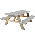 Kenobee Picnic Table And Bench Fitted Tablecloth Cover, 3-Piece Set, Flannel Backing Elastic Edge Waterproof Wipeable Plastic Co