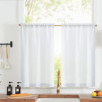 Jinchan Linen Textured Tier Curtains 36 Inch For Kitchen Windows Country Farmhouse Cafe Small Curtains Rustic Light Filtering Half Curtains For Living Room Laundry Bathroom Rod Pocket 2 Panels White
