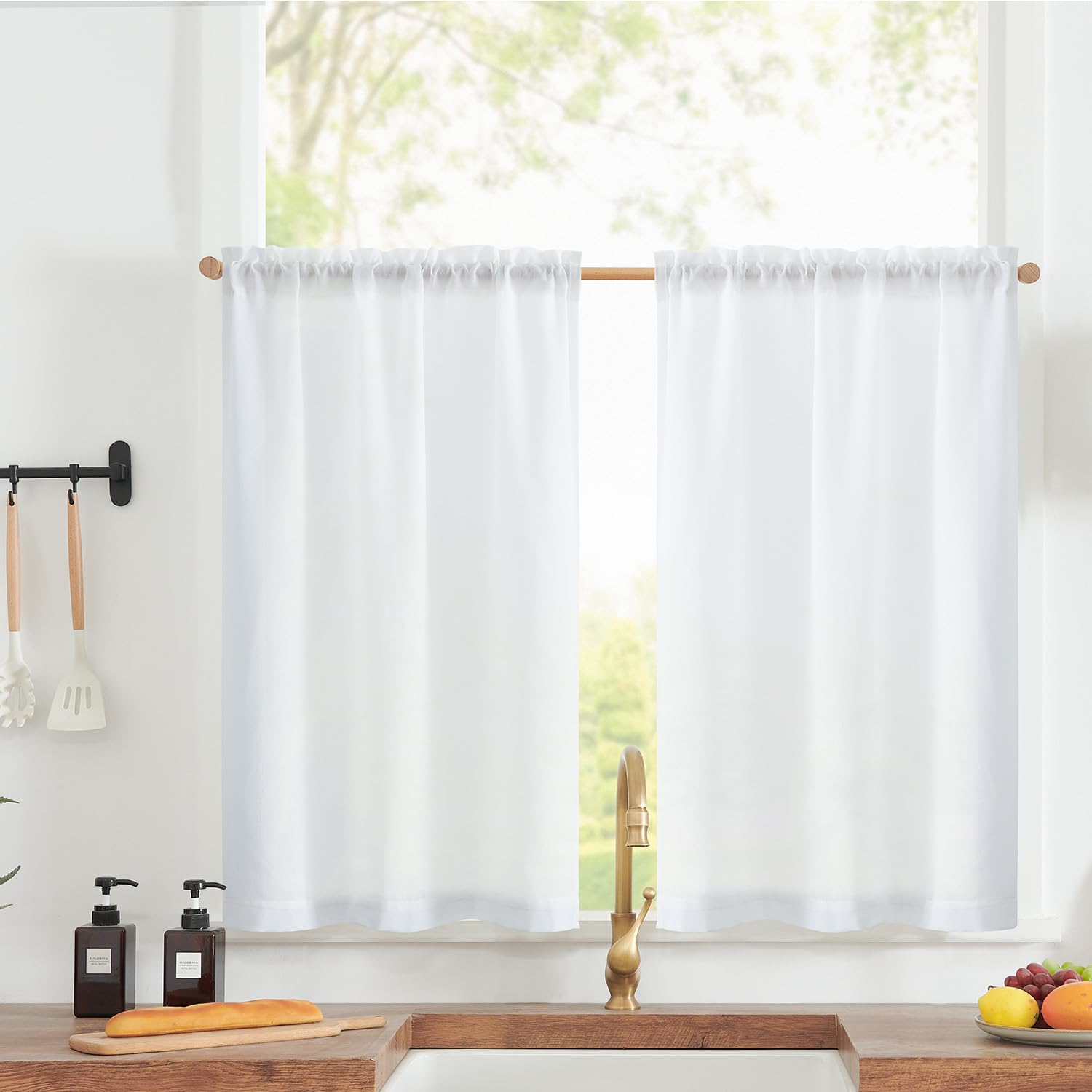 jinchan Linen Textured Tier Curtains 24 Inch for Kitchen Windows Country Farmhouse Cafe Small Curtains Rustic Light Filtering Ha
