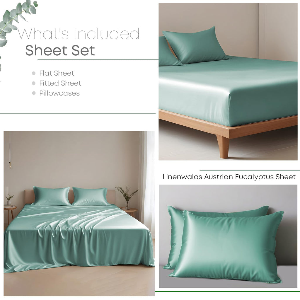 Linenwalas Eucalyptus Tencel Bed Sheet Set Queen Size 4Pc - Aqua, Soft & Breathable Cooling Sheets for Hot Sleepers