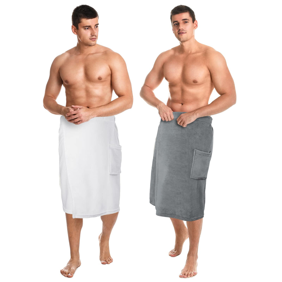 Tudomro 2 Pcs MenS Bath Wrap Towel Large Shower Adjustable Terry Body Spa Towel With Pocket After Shower Wrap For Men Gift Spa