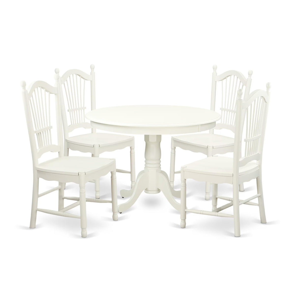 East West Furniture HLDO5-LWH-W 5 Piece Dining Table Set for 4 Includes a Round Kitchen Table with Pedestal and 4 Dining Room Chairs, 42x42 Inch, Linen White