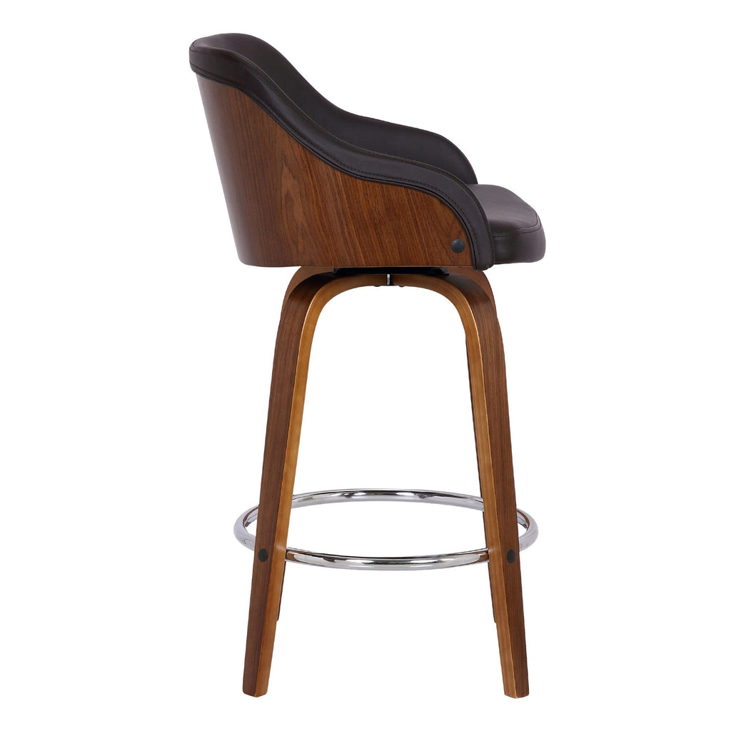HomeRoots Chrome Steel,Faux Leather,Plywood 26' Brown Swivel Faux Leather Walnut Wooden Bar Stool