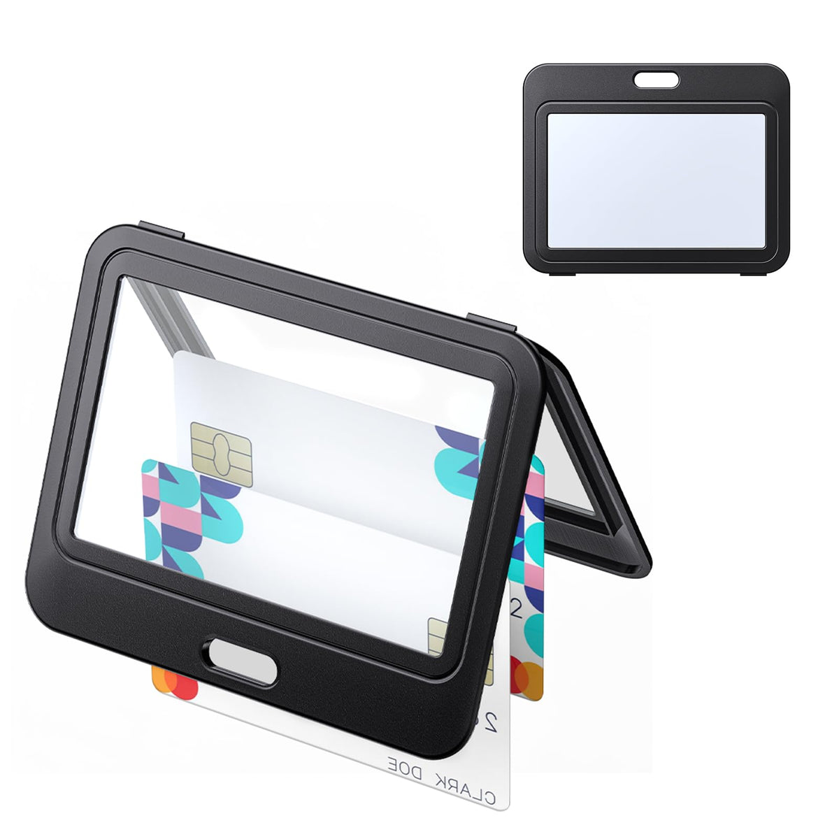 Uniclife 1 Pack Id Badge Holder With Double-Sided Windows Horizontal Hard Plastic Case Black Card Protector Pouch For Office Sch