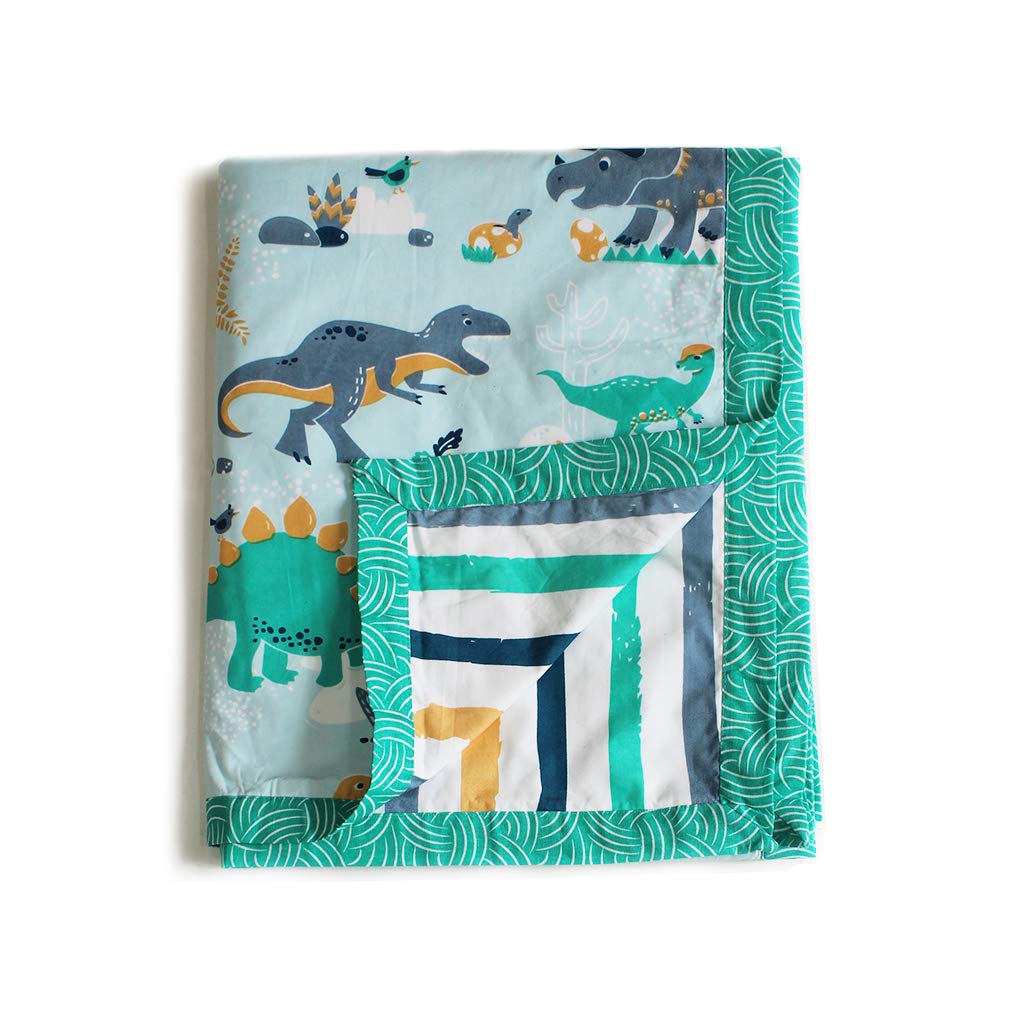 Silverlinen Snooze & Roar Dinosaur 100% Cotton 3 Layer Reversible Single Blanket Dohar for Kids for Boys and Girls  Multicolour