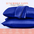 Elegant Comfort Silky And Luxurious 2-Piece Satin Pillowcase Set For Healthier Skin And Hair, Hidden Zipper Closure And Beautifully Packaged, Satin Pillowcase Set, Standard/Queen, Royal Blue