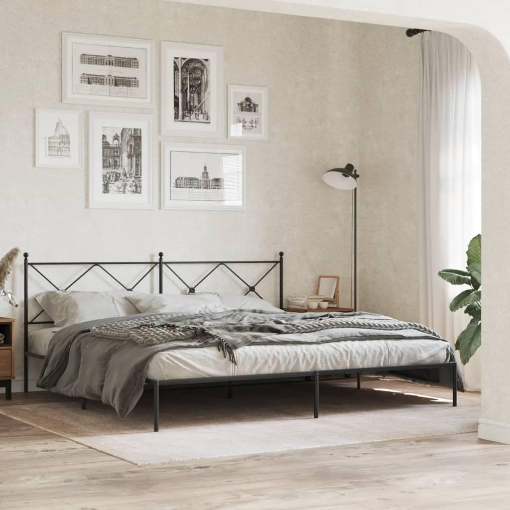 vidaXL Black Metal Bed Frame-King 76"x79.9" with Headboard and Slats-Modern Bedroom Furniture-Steel Construction-Easy Assembly