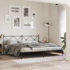 vidaXL Black Metal Bed Frame-King 76"x79.9" with Headboard and Slats-Modern Bedroom Furniture-Steel Construction-Easy Assembly