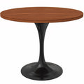 36 Round Dining Table, Black Base with Light Natural Wood MDF Top