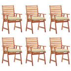 vidaXL 6X Solid Acacia Wood Patio Dining Chairs with Cushions Garden Balcony Backyard Terrace Wooden Chair Dinner Dinette Furniture