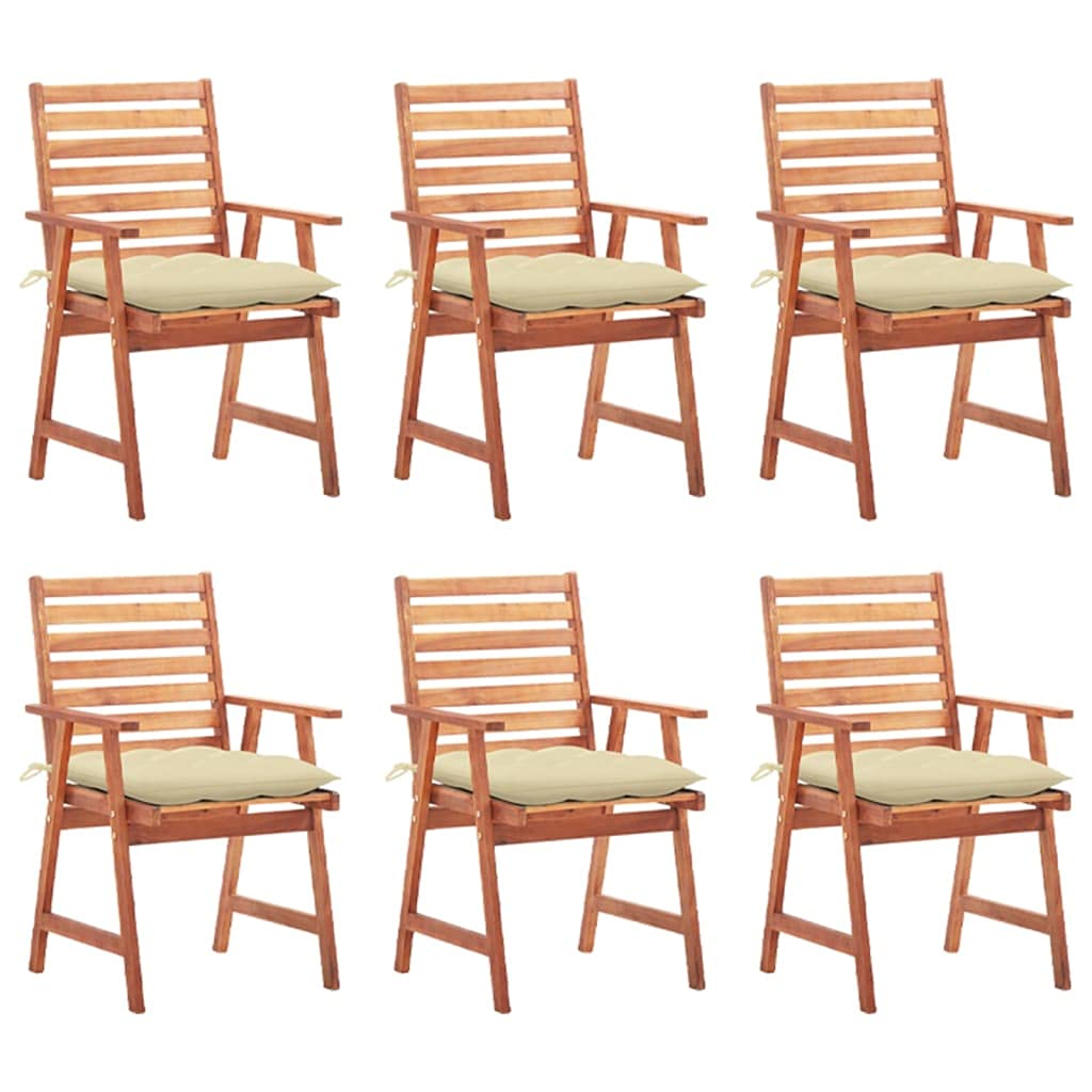 vidaXL 6X Solid Acacia Wood Patio Dining Chairs with Cushions Garden Balcony Backyard Terrace Wooden Chair Dinner Dinette Furniture