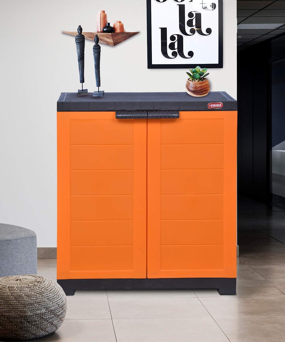 Prima Delta 1 Plastic Cabinet For Shoe Storage | Space Organizer | Shoe Rack | For Living Room Home & Office, Orange & Brown