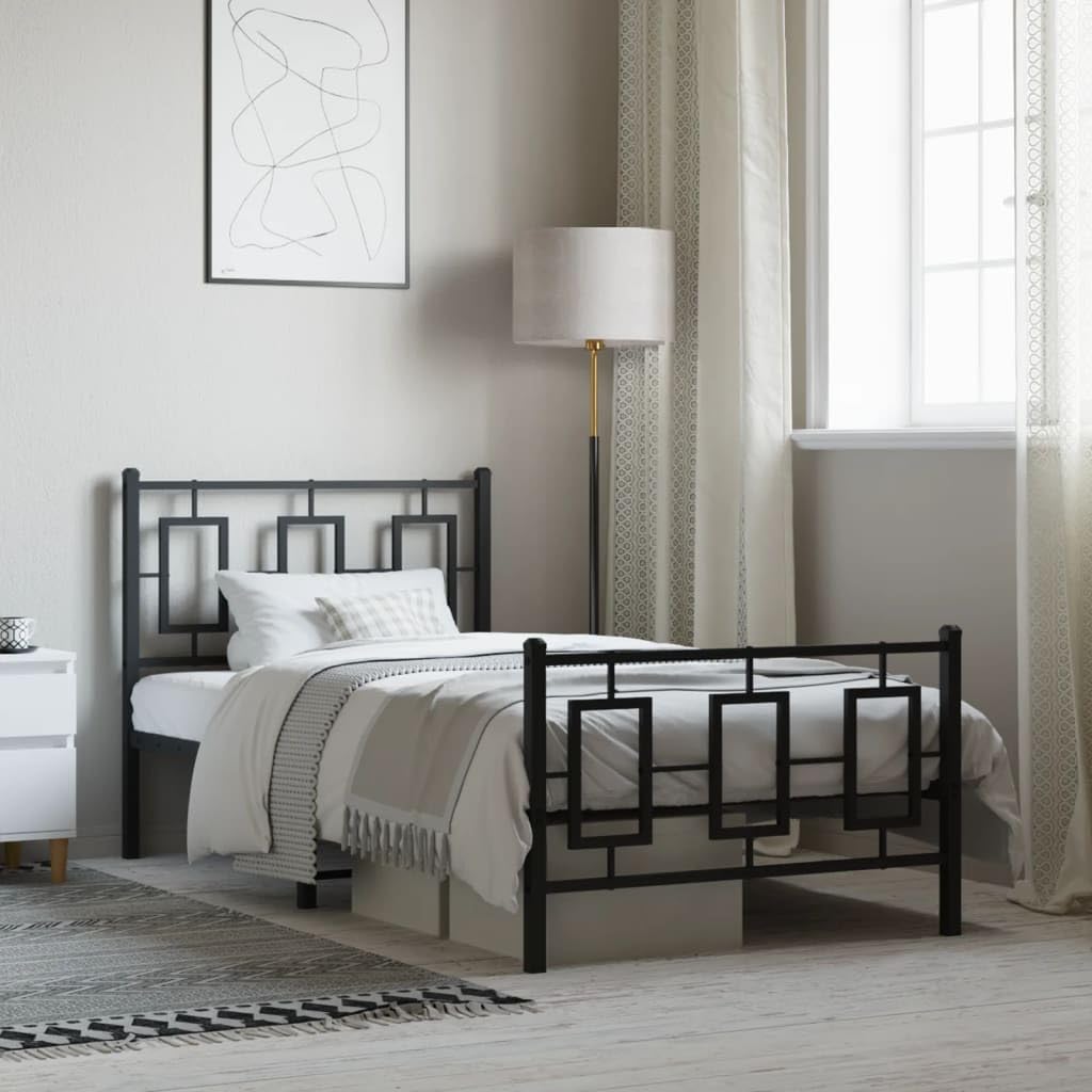 vidaXL Metal Single Bed Frame - Black Steel with Headboard/Footboard, Metal Slats, Bedroom Furniture, 39.4"x78.7" Compatibility