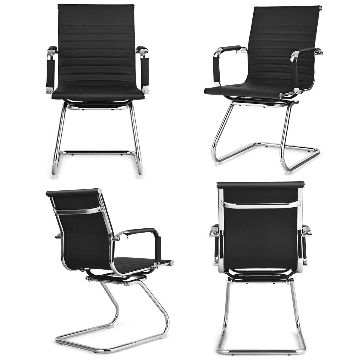Giantex Office Reception Chairs Set - Guest Chairs, Conference Chair With Arm, Anti-Slip Foot Pads, Pu Leather Home Office Chair For Meeting, Waiting Room, Lobby, Desk Chair No Wheels (Black, 4 Pack)