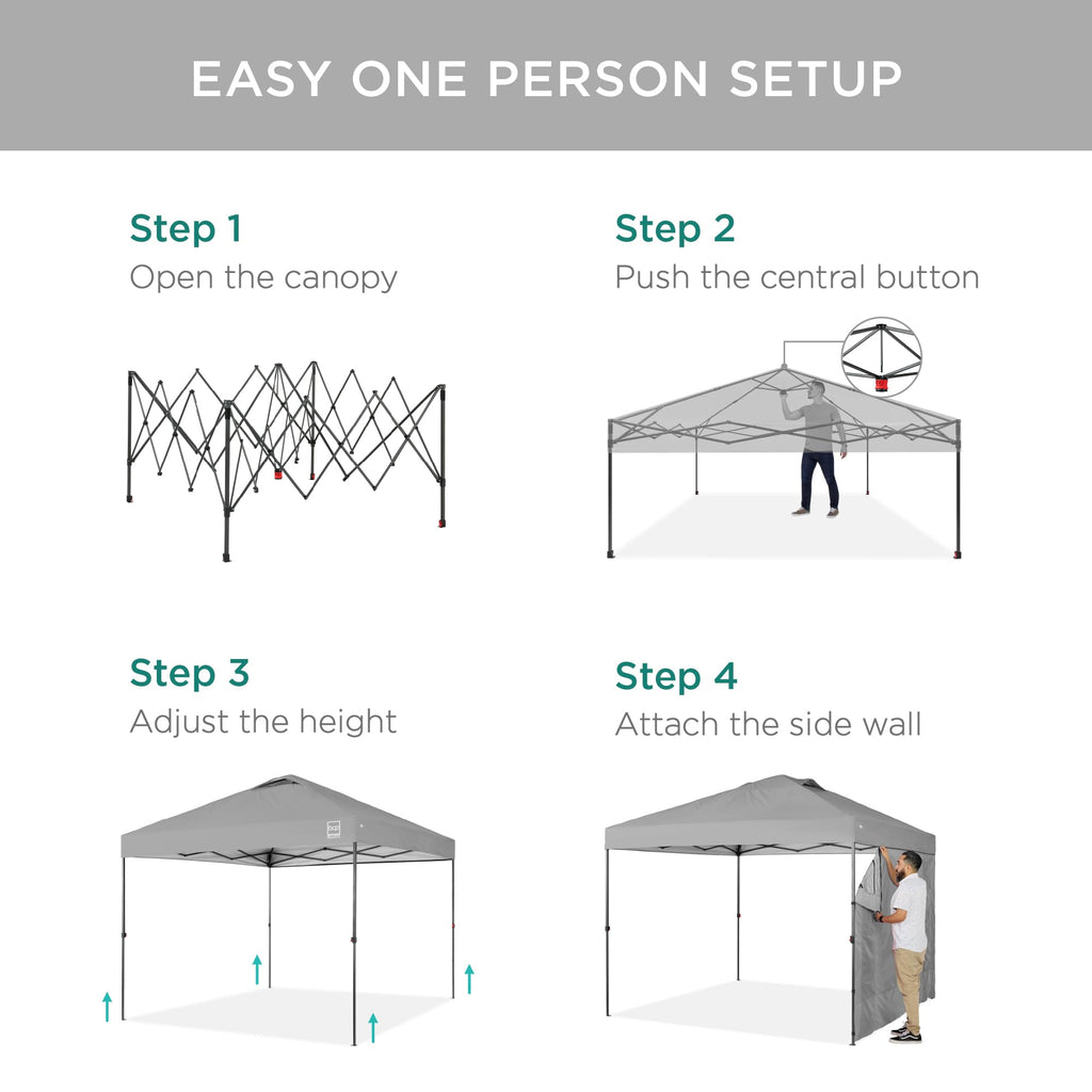 Best Choice Products 10X10Ft Easy Pop Up Canopy W/Side Wall, 10 Pockets, Portable Carrying Case, 1-Button Setup, 4 Weight Bags - Silver