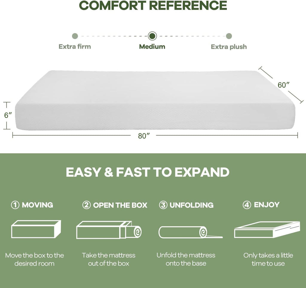 Nchanmar 6 Inch Queen Mattress, Gel Memory Foam Queen Size Mattress, Pressure Relieving, Cooling Gel Foam, Queen Mattress In A B