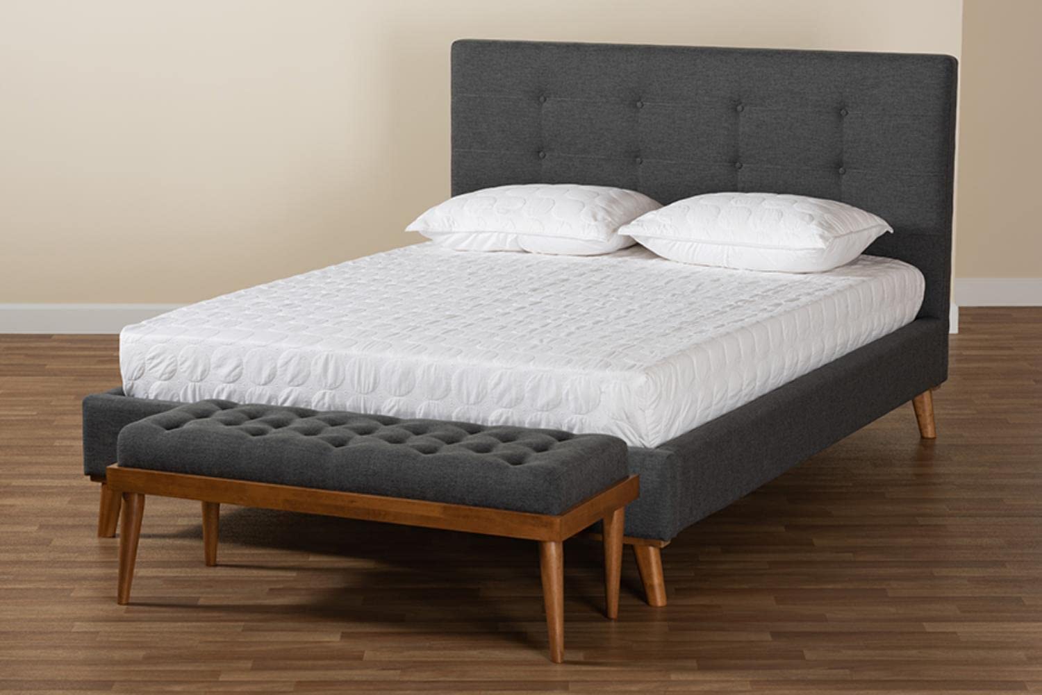 Baxton Studio Valencia Dark Grey Fabric Upholstered Queen Size Bedroom Set