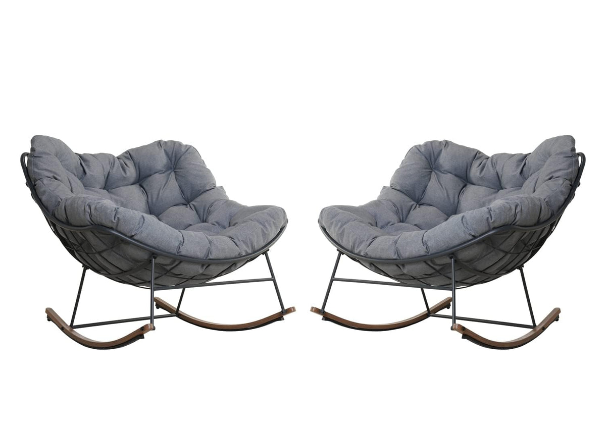 Grand Patio 2Piece Royal Rocking Chairs, Ecoated Outdoor Rocking Recliner Chair Set Of 2 With Cushion For Front Porch Garden P