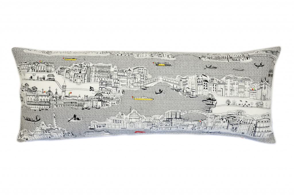 HomeRoots Cream 35' White Venice Daylight Skyline Lumbar Decorative Pillow